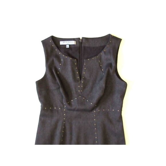 Anne Klein Brown Black Stud Trim Split Neck Sleeveless Stretch Sheath Dress 4 - Picture 3 of 5